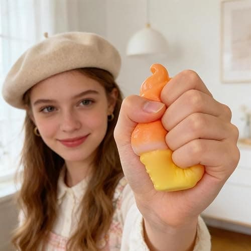 Ice Cream Squeeze Squishy, Ice Cream Cone Squishy, Slow Rise Sensory Fidget Toy, Easter Basket Stuffers Party Favors Summer Sensory Stress Relief（Orange） thumbnail 2
