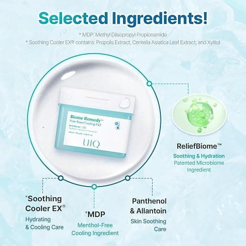 UIQ Biome Remedy Pore Reset Cooling Pad, Hydrating & Cooling Korean Toner Pads, Instant Cooling for Dry, Overheated skin, Pore Care with Panthenol, Allantoin, Niacinamide 80 Pads, 6.08 fl. oz. thumbnail 7