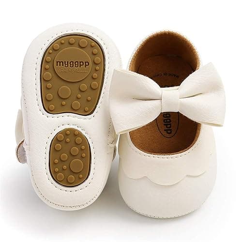LAFEGEN Baby Girls Mary Jane Flats with Bownot Non Slip Soft Sole PU Leather Newborn Infant Toddler First Walker Cirb Dress Shoes - Image 1