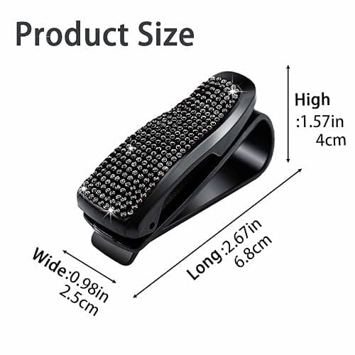 RAMMASUN Shimmering Rhinestone Car Visor Clips (2-Pack) - One-Handed Glam Sunglass Holder, Secure Clip for Sun Visor (Black) thumbnail 2