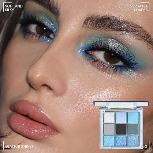 WanTuoluo Light Blue Eyeshadow Palette, Matte & Shimmer Glitter Blue Shadow for Eye Makeup, High Pigmented White Gray Black Green Powder Palet de sombras de ojos, Cruelty Free thumbnail 2