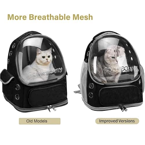 Cawypety Cat Backpack Carrier, Breathable Cat Carrier Large Space Bubble Pet Backpack for Kitty Small Dog up to 12lbs, Transparent & Foldable Pet Carrier for Travel Hiking (Black thumbnail 3