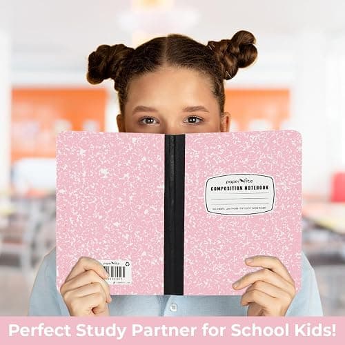 Paper Rite Assorted Marble Composition Notebook Wide Ruled (9.75x7.5 in), 100 Sheets | 200 Pages | For School, Office, Students, Teachers (1, Light Pink) thumbnail 2