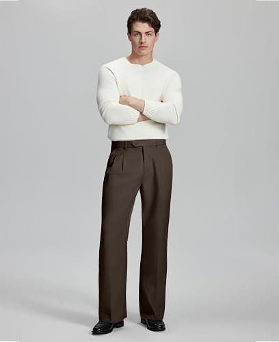 Susclude Mens Casual Dress Pants Old Money Pleated Baggy Wide Leg Vintage Relaxed Fit Slacks Work Office Trousers thumbnail 2