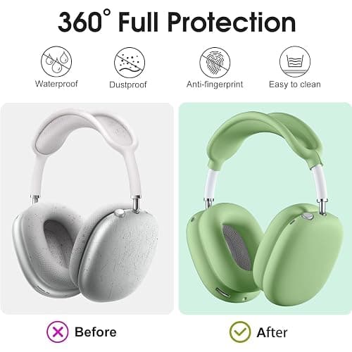 Silicone Case Cover for AirPods Max Headphones，Anti-Scratch Ear Cups Cover/Ear Pad Case Cover/Headband Cover 3 in 1 Accessories Silicone Protector for Apple AirPods Max（Green） thumbnail 2
