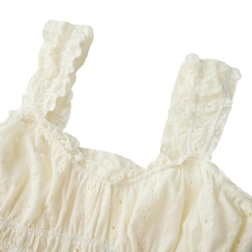Women Sleeveless Mini Sundress Floral Embroidery Elastic Waist Aline Dress Square Neck Babydoll Short Dress thumbnail 6