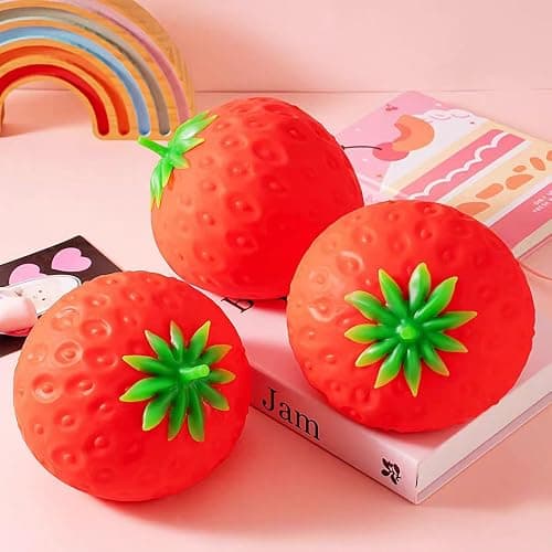 Giant Strawberry Squishy, Jumbo Realistic Strawberry Stress Ball, Large Squeezable Toy Fruit Ball, Big Strawberries Squishies Fidget Adults, Party Favor Slow Rise Pressure Release Toy (Large 7IN 1PC) thumbnail 6