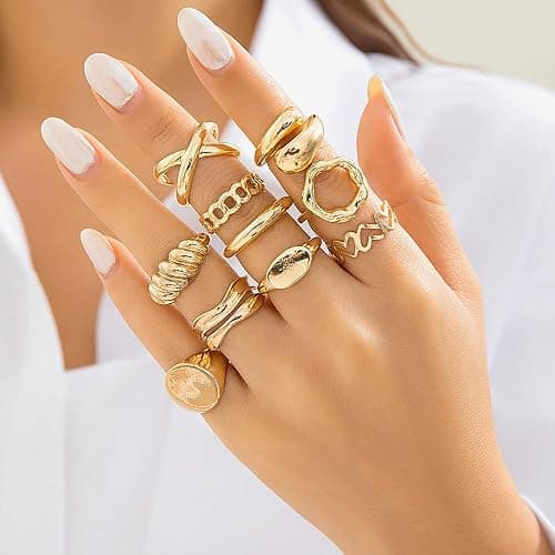 FUTIMELY 14K Gold Stackable Knuckle Rings Set for Women Teen Girls,Aesthetic Silver 10Pcs Trendy Dainty Open Midi Rings Set,Midi Finger Rings Pack Jewelry Gifts thumbnail 3