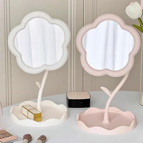 KEAINVRN Flower-Shaped Makeup Mirror for Desk Vanity Mirror for Bedroom,Living Room and Minimal Spaces Room Decor Home Decorations (Pink) thumbnail 6