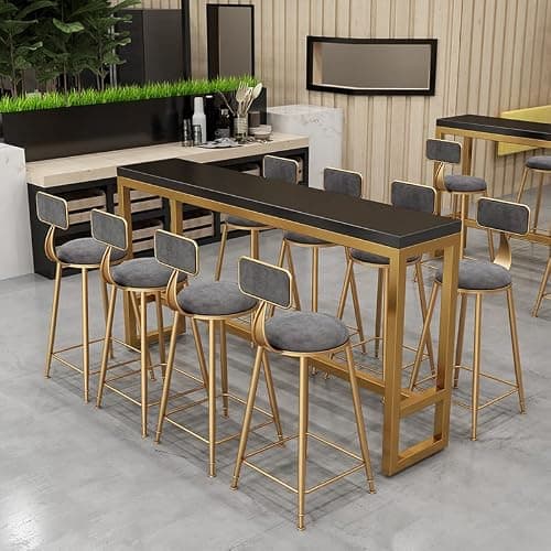 YOUQUEEN Office Chair Bar Stool Bar Chair with Flannel Metal Frame and Back High Bar Chair Suitable for Living Room, Dining Room, Kitchen Home Office Desk Chairs(Pink) thumbnail 6