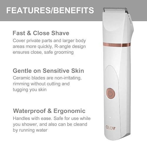 OLOV Electric Body Hair Trimmer - Groin Trimmer for Men - Bikini Trimmer Women - Wet/Dry Shaver Groomer, Replaceable Ceramic Blade Heads, USB Recharge Dock, Waterproof Hygiene Razor, White thumbnail 7