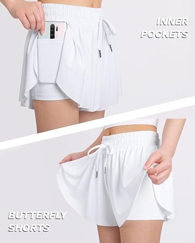 JOCMIC Girls Flowy Shorts, 2 in 1 Preppy Butterfly Shorts with Spandex Liner for Cheer Athletic Gym Teens Casual Clothes thumbnail 4