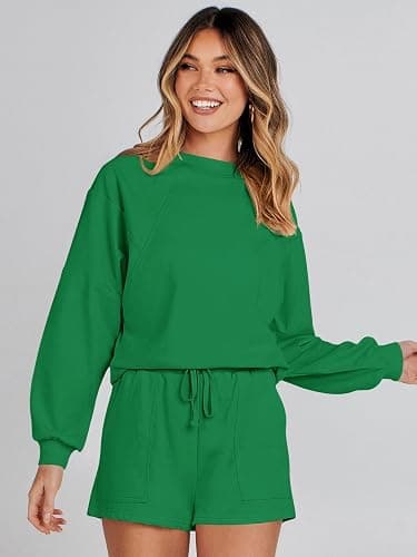 MEROKEETY Women's 2025 Fall Oversized Batwing Sleeve Lounge Sets Casual Top and Shorts 2 Piece Outfits Sweatsuit thumbnail 7