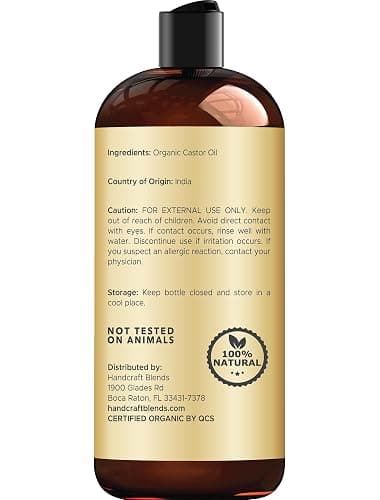 Handcraft Blends Organic Castor Oil 16 Fl Oz | 100% Pure and Natural | Premium Grade Carrier Oil | Hair, Eyelashes and Eyebrows | Hair and Body | Expeller-Pressed | Hexane-Free thumbnail 4