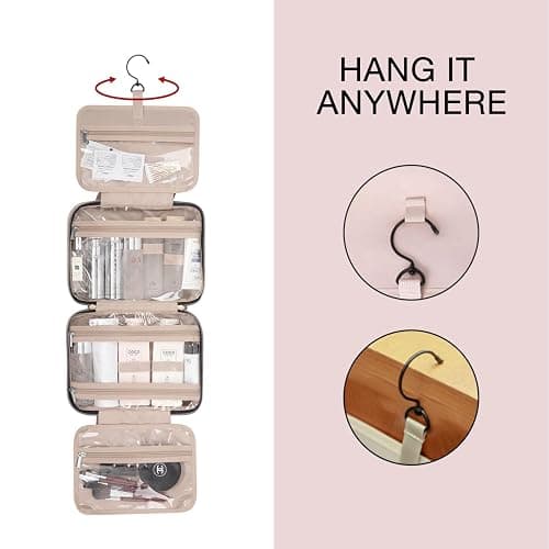 BAGSMART Toiletry Bag Travel Bag with Hanging Hook, Water-resistant Makeup Cosmetic Bag Travel Organizer for Accessories, Shampoo, Full-size Container, Toiletries (Baby Pink, Medium) - Baby Pink - Medium thumbnail 3