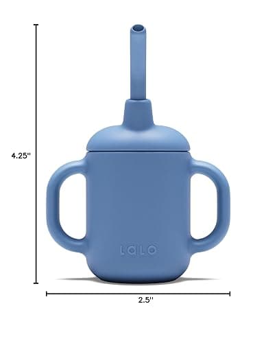 Lalo Little Cup, Non-Toxic Silicone Straw Cup with Handles - Baby and Toddler Sippy Cup - Mini Cup and Straw Training System, 4oz, Blueberry thumbnail 2