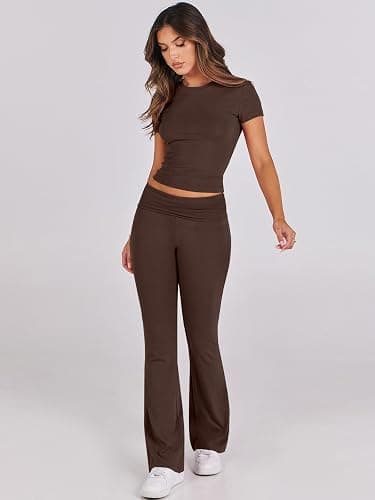 ANRABESS Lounge Sets for Women 2 Piece Foldover Yoga Flare Leggings Pants Crop Tops Casual Y2K Outfits Matching Tracksuit Set thumbnail 8