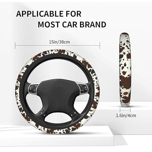 Brown Western Cow Print Steering Wheel Cover for Women Men with 2 Pcs Car Coasters, 15 Inches Neoprene Anti-Slip Cute Universal Car Accessories Protective Cover for Vehicle thumbnail 4