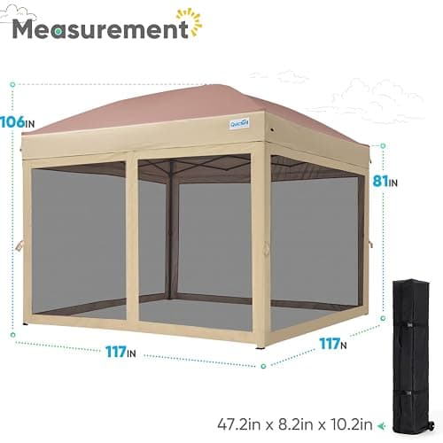Quictent 10’x10’ Pop up Canopy Tent with Netting, One Person Instant Setup Screen House Room Tent Screened- 2 Magnetic Doors, Waterproof (Khaki) thumbnail 3