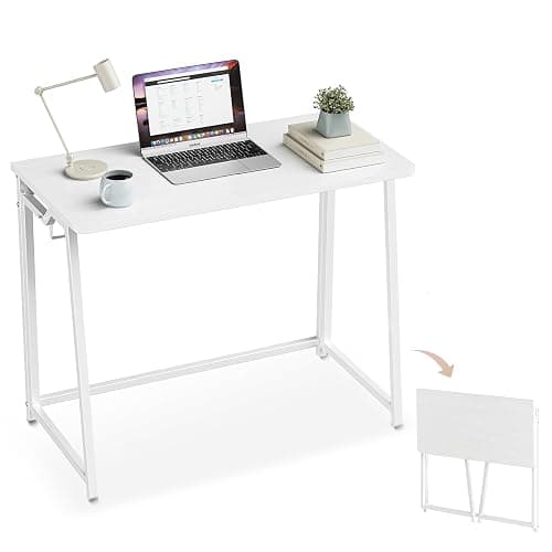 POLWKZU Folding Desk Small Foldable Desk for Small Space, 31.5 Inches Writing Computer Desks in Study, Home Office Foldable Office Desks for Bedroom, White - Image 1