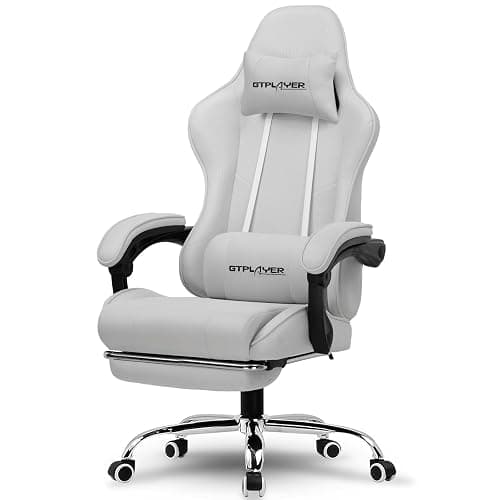 GTPLAYER Gaming Chair with Footrest, Computer Chair with and Lumbar Support, Height Adjustable Game Chair with 360°-Swivel Seat and Headrest and for Office or Gaming (All Light Gray-Fabric) - Image 1