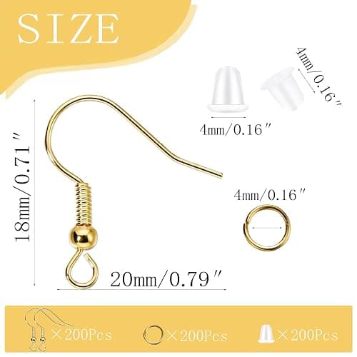 Hypoallergenic Earring Hooks, Ear Wires Fish Hooks, 600 Pcs Gold Earing Making Supplies Kit with Earring Backs and Jump Rings for DIY Jewelry Making (Gold) thumbnail 3