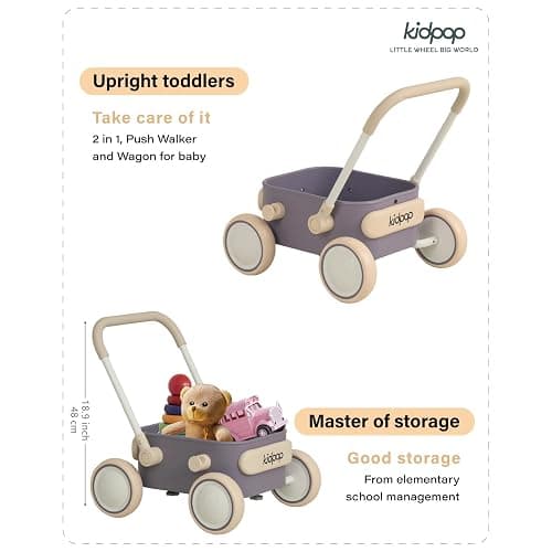 Kidpop PULA 2-in-1 Push and Pull-Along Wagon, Baby Push Walker for First Learner from 7 Month to 4 Year, One Year Birthday Gifts, Sturdy and Safe, Indoors and Outdoors (Purple) thumbnail 3