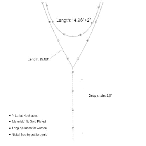 Tewiky Lange Halskette für Damen,Gold/Silber Layering Anhänger Y-Ketten | 14K vergoldete lange Y-Layering Halskette,hautfreundlich & wasserfest,geeignet für Alltag,Feiern und als Geschenk für Frauen thumbnail 4