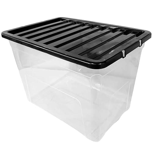 KAPCO 80L Plastic Storage Box with Black Lid (Pack of 3) | Large, Stackable, Strong, Durable Clear Box Containers for Home & Office | Multipurpose Storage Tubs | 57 x 40 x 40cm | 80 Litre - 3 Pack thumbnail 6