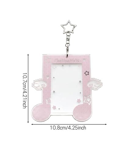 Musical Note Kpop Photocard Holder Keychain with Angel Wing Decor - 2 Pieces Clear Acrylic Protective Badge Holder for ID, Bus, Credit Cards (Pink) thumbnail 3