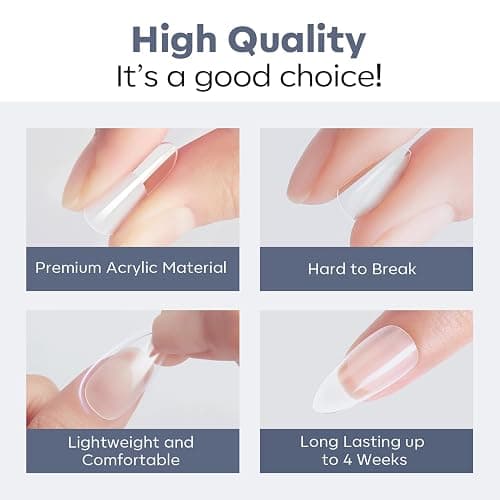 Modelones Medium & Short & Extra Short Almond Nail Tips - Multi-type 3 Styles Set Gel Tips Half Matte Full Cover Clear Acrylic Gel Kit Fake Nails for Extension DIY Salon 450Pcs 15Sizes thumbnail 9