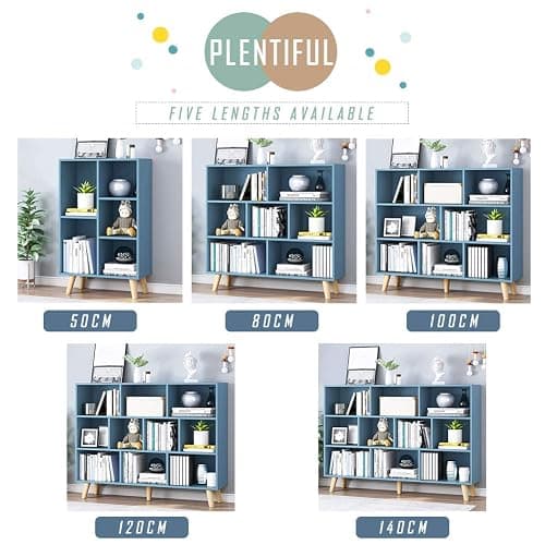 IOTXY Wooden Open Shelf Bookcase - 3-Tier Floor Standing Display Cabinet Rack with Legs, 10 Cubes Bookshelf, Bright Blue thumbnail 8