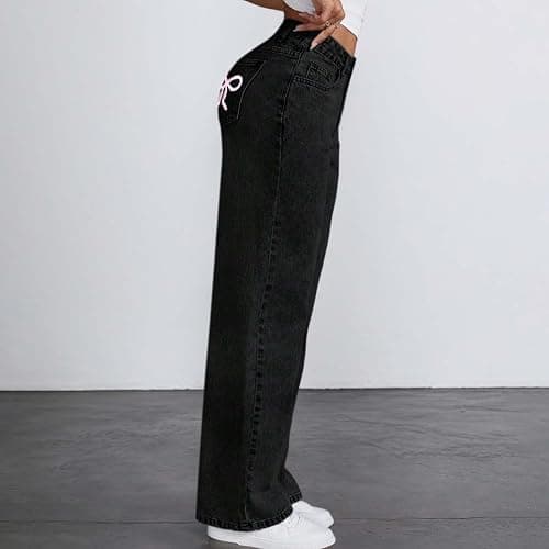 Bow Jeans for Teen Girls Trendy High Waisted Straight Leg Denim Pants Baggy Kids Trousers Y2K Streetwear Clothes 11-16Years thumbnail 6