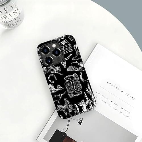Compatible with iPhone 16 Pro Max,Anti-Scratch Frosted Case Cover,Western Collage Cowboy Black thumbnail 6