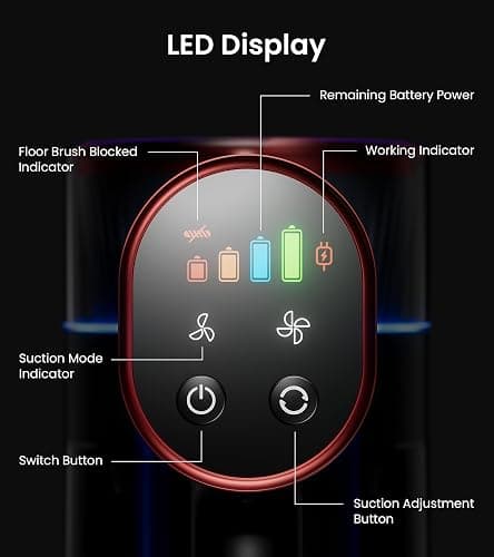 NADALY Cordless Vacuum Cleaner, 550W 45Kpa 65Mins Vacuum Cleaners for Home, Stick Vacuum with LED Display, Anti-Tangle, Self-Standing, 8-in-1 Lightweight Vacuum for Hardwood Floor/Carpet/Pet Hair thumbnail 6
