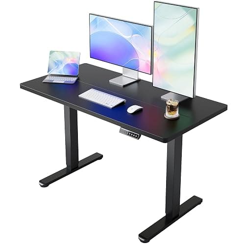 HUANUO 48" x 24" Electric Standing Desk Adjustable Height, 4 Memory Height Settings, Headphone Hook, Cable Manager, Sit Stand Up Desk for Home Office & Computer Workstation, Black - Image 1