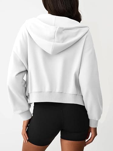 Hilinker Womens Cropped Zip Up Hoodie Drawstring Long Sleeve Crop Hooded Jacket with Pocket thumbnail 2