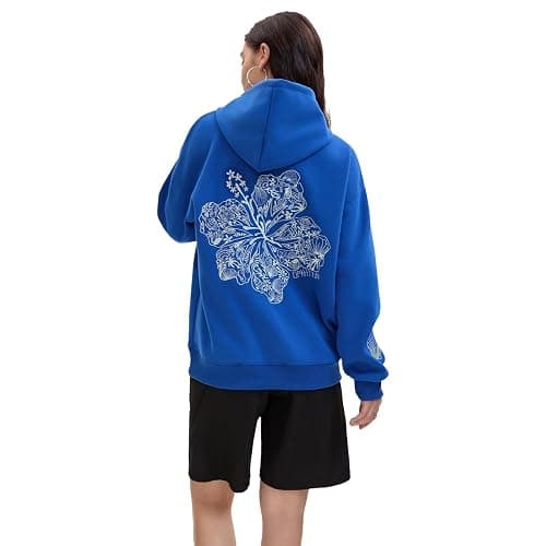 TUETENI Pink Embroidered Palm Tree Hooded Sweatshirt Cute Girls Oversized Sweatshirt Hibiscus Flower Printed Cotton Top thumbnail 4