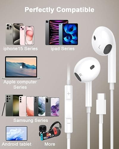 2 Packs USB C Wired Headphones for iPhone 16/15 Pro Max Plus, Type C Earbuds with Mic & Volume Control Nosie Reduction, Earphones HiFi Stere for iPad Pro, Galaxy S23/S22/S21/S20/Ultra Note 10/20. thumbnail 2