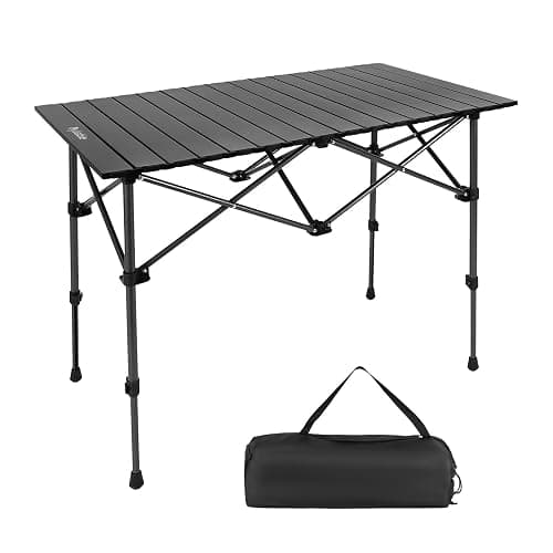 Byliable Camping Table Folding Portable Camp Aluminum Fold Up Lightweight Roll Up Table Adjustable Height with Carry Bag Indoor Outdoor for Camping, Picnic, Backyard, BBQ, Patio, Black - Image 1
