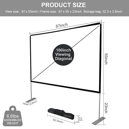 SKERELL Outdoor Projector Screen with Stand 100 Inch: Portable Projection Screen for Outside Theater Home Backyard Movies thumbnail 2