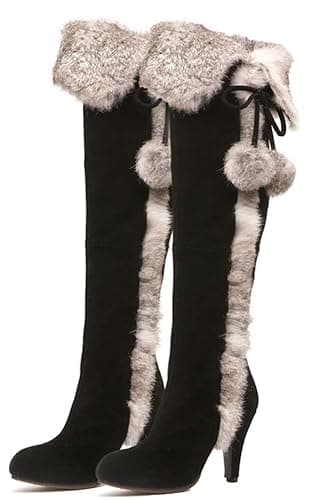 APHNUS Womens Boots Winter Fur Snow Tall Over The Knee Thigh High Boots thumbnail 2