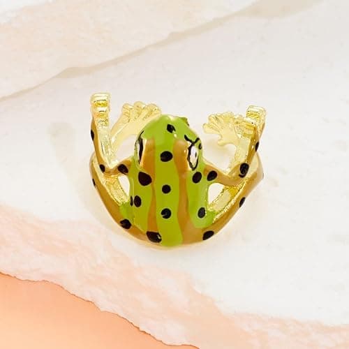 PLOUTOS Frog Enamel Adjustable Rings Set For Women Hand-Painted Wrap Open Animal Ring Gold Tone Alloy Stackable Statement Cocktail Jewelry 3 Colors For Women thumbnail 5