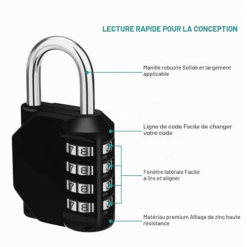 ZHEGE Cadenas Code 4 Chiffres, Cadenas a Code (1, Noir) | Cadenas a Chiffre Pour Casier Vestiaire Sport, College, Scolaire, Cadna avec Code Exterieur Pour Portail, Abri de Jardin thumbnail 4