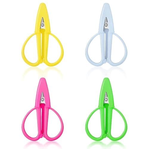 4 Pack Mini Scissors - Small Sharp Scissors All Purpose with Cover Tiny Detail Scissor for Travel Crafts Sewing Embroidery DIY (4 Colors) - Image 1