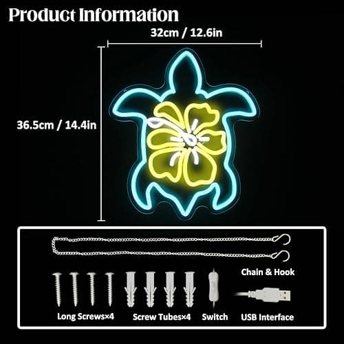 Sea Turtle Hibiscus Neon Signs for Wall Decor Blue Turtle Neon Light Yellow Flower LED Neon Wall Sign Ocean Neon Light Up Sign for Bedroom Living Room Office Decor Sea Turtle Gifts - Blue Yellow White thumbnail 4