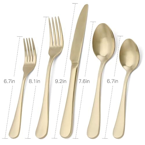 Matte champagne Silverware Set, 20-Piece Stainless Steel Flatware Set, Kitchen Utensil Set Service for 4, Tableware Cutlery Set for Home and Restaurant, Satin Finish, Dishwasher Safe thumbnail 2