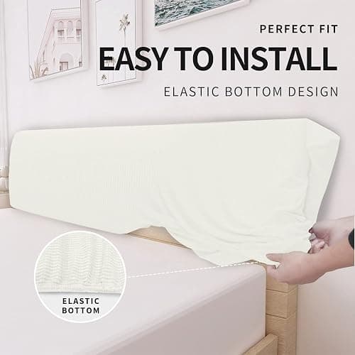 Easy-Going Stretch Jacquard Bed Headboard Cover, Queen, Cream | Dustproof Headboard Slipcover, Decorative Bed Head Cover for Bedroom Refurnishing and Daily Furniture Protection thumbnail 5