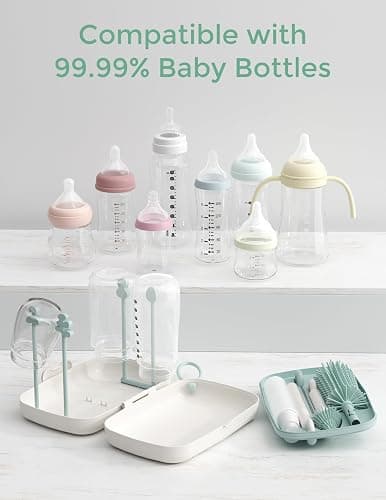 Momcozy Bottle Brush Set - Baby Bottle Cleaner Kit with Silicone Brush, Nipple Brush, Straw Brush, Soap Dispenser, Drying Rack - 7 in 1 Bottle Cleaning Tool for Home and Travel, Green thumbnail 4