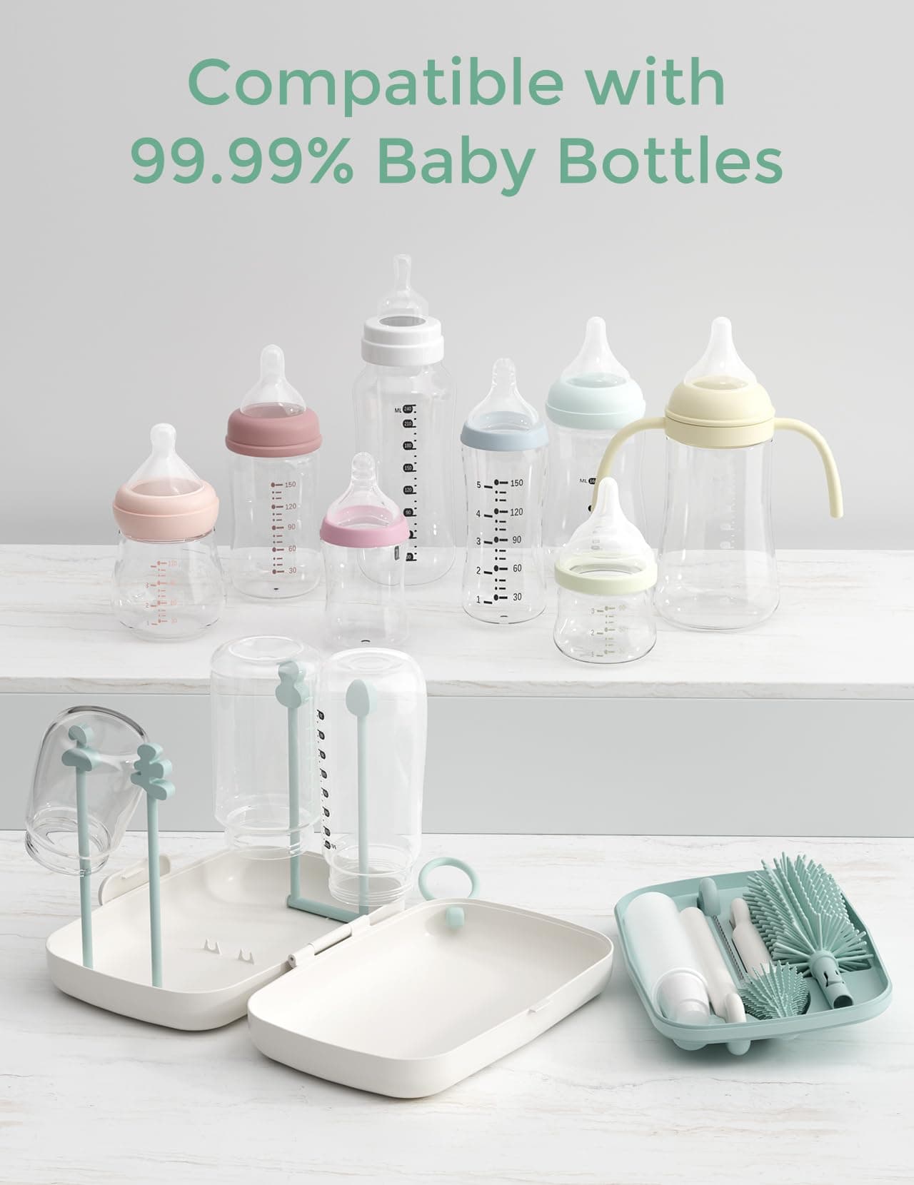 Momcozy Bottle Brush Set - Baby Bottle Cleaner Kit with Silicone Nipple Straw Brush, Soap Dispenser, Drying Rack - 7 in 1 Bottle Cleaning Tool for Home and Travel thumbnail 4